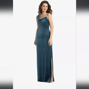 New Social Bridesmaids 8213 Asymmetrical One-Shoulder Maxi Dress in Dutch Blue